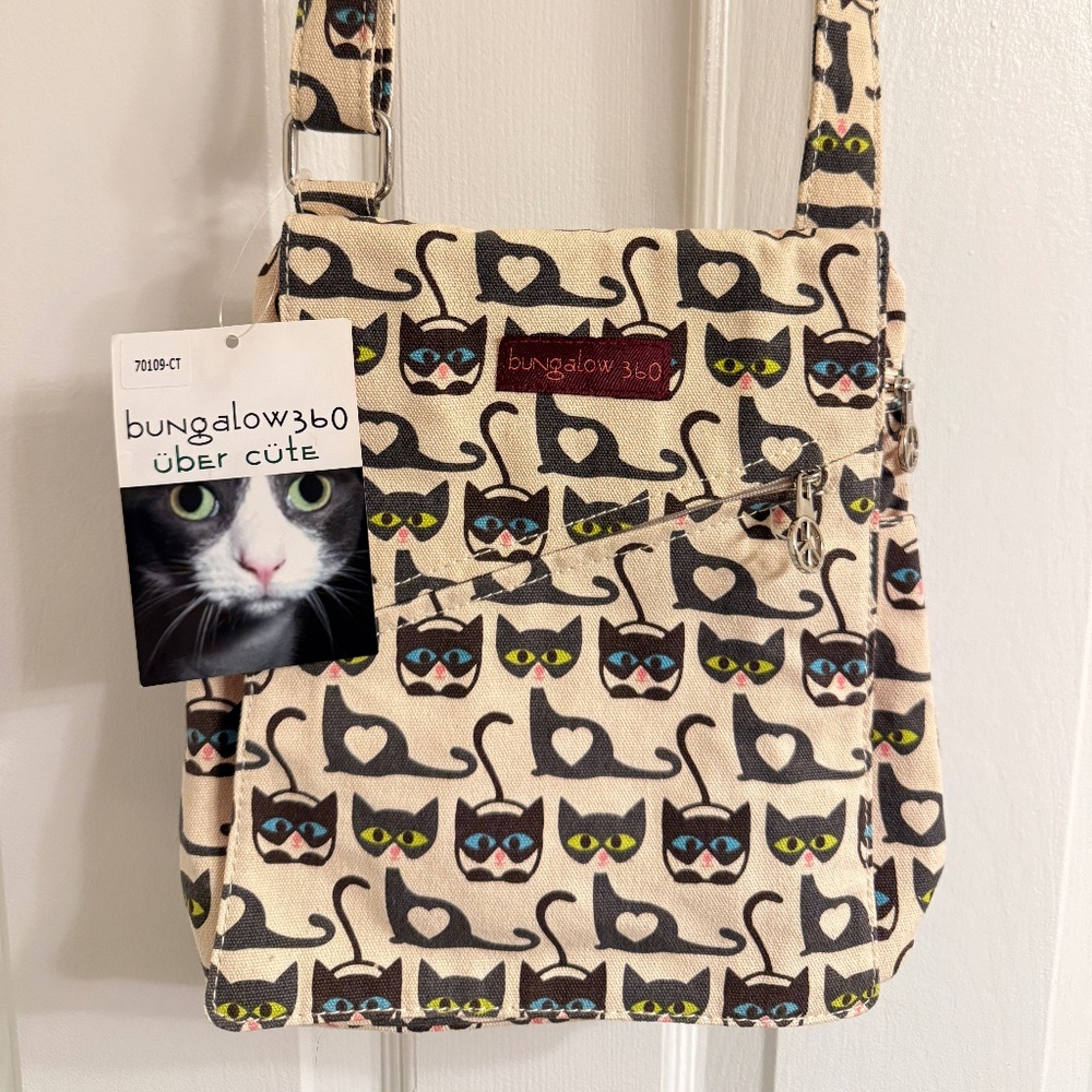 Bungalow 360 Cat Print Canvas Messenger Bag, NWT